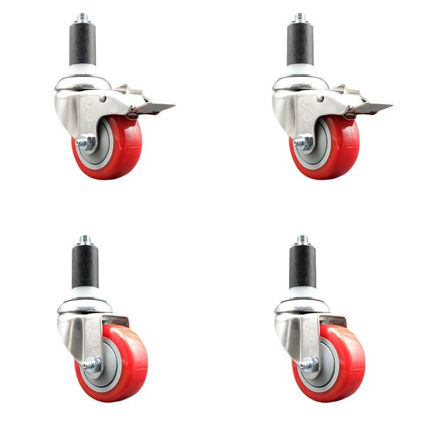Service Caster 3 Inch 316SS Red Poly Swivel 1-3/8 Inch Expanding Stem Caster Lock Brake, 2PK SS316TTLEX20S314-PPUB-RED-2-S-2-138 - main